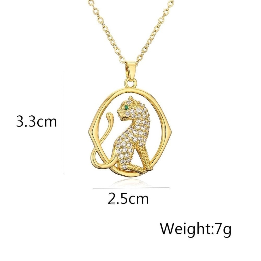 18K Gold Panther Diamond & Emerald Inlay Leopard Pendant Necklace No Fade - Picture 2 of 5